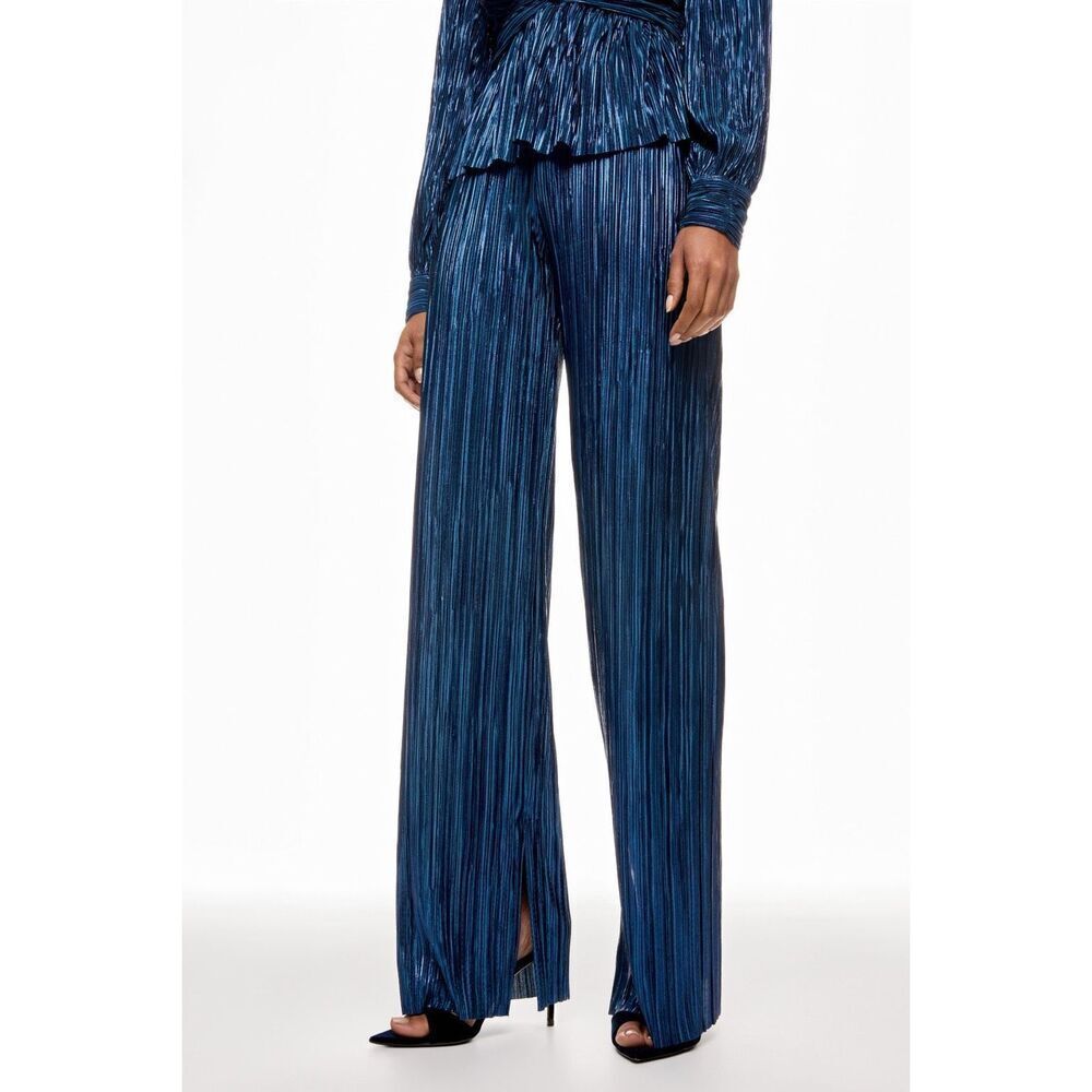 Sabina Musayev Metallic Navy Pleated Wide-Leg Pants and Top (Set) - Picture 2 of 7